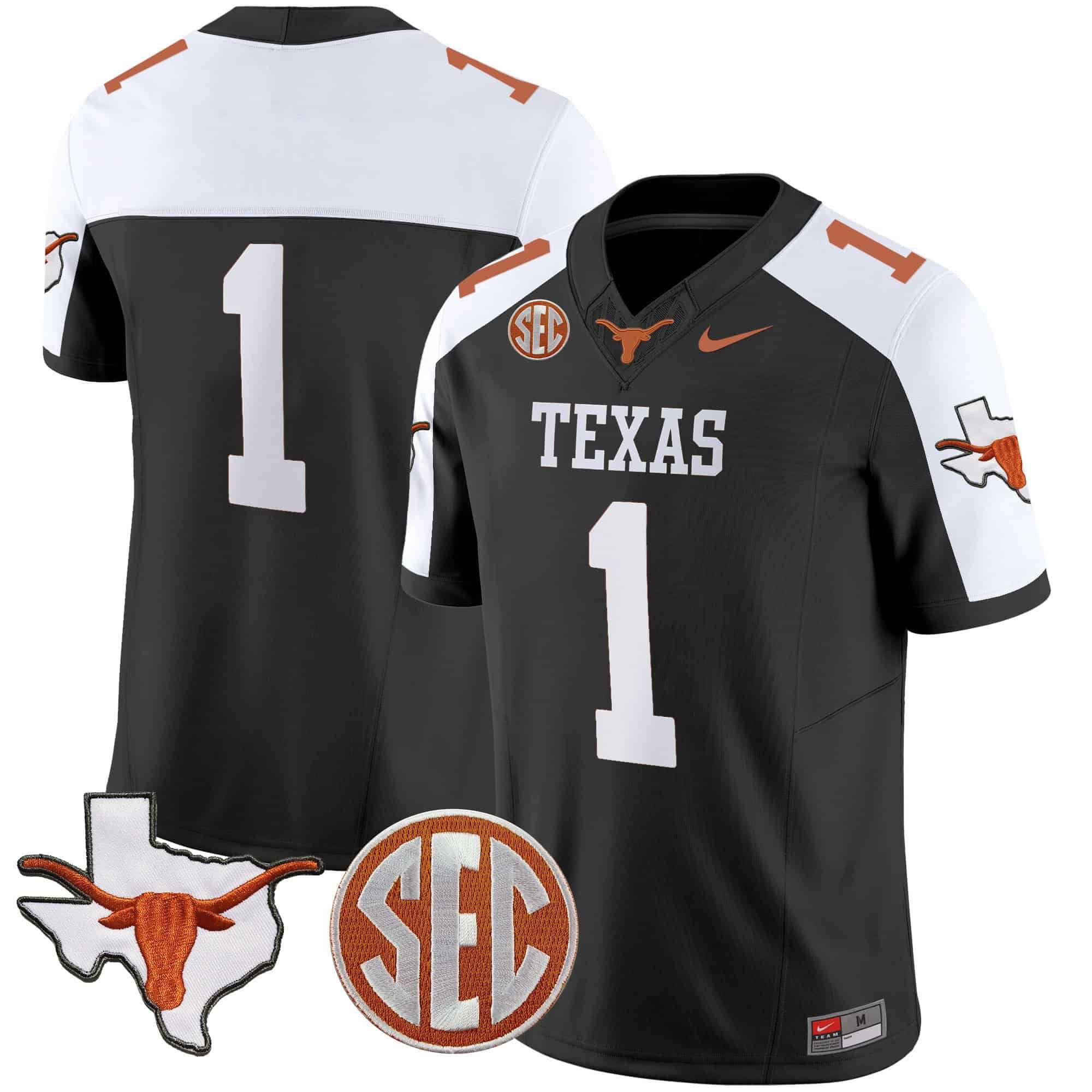 Men Texas Longhorns #1 No Name Black 2024 Nike State Map & SEC Patch Vapor NCAA Jersey->indianapolis colts->NFL Jersey